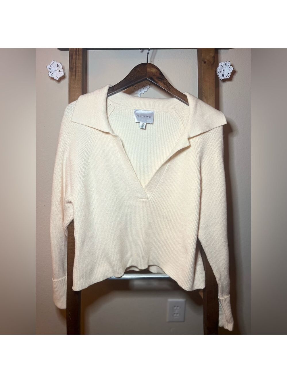 Jason Wu V Neck Johnny Collar Sweater Ivory Size Medium